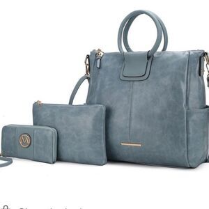 MKF Zori Women's Collection By Mia K Arya Signature Tote Bag and Set Of 4 Blue